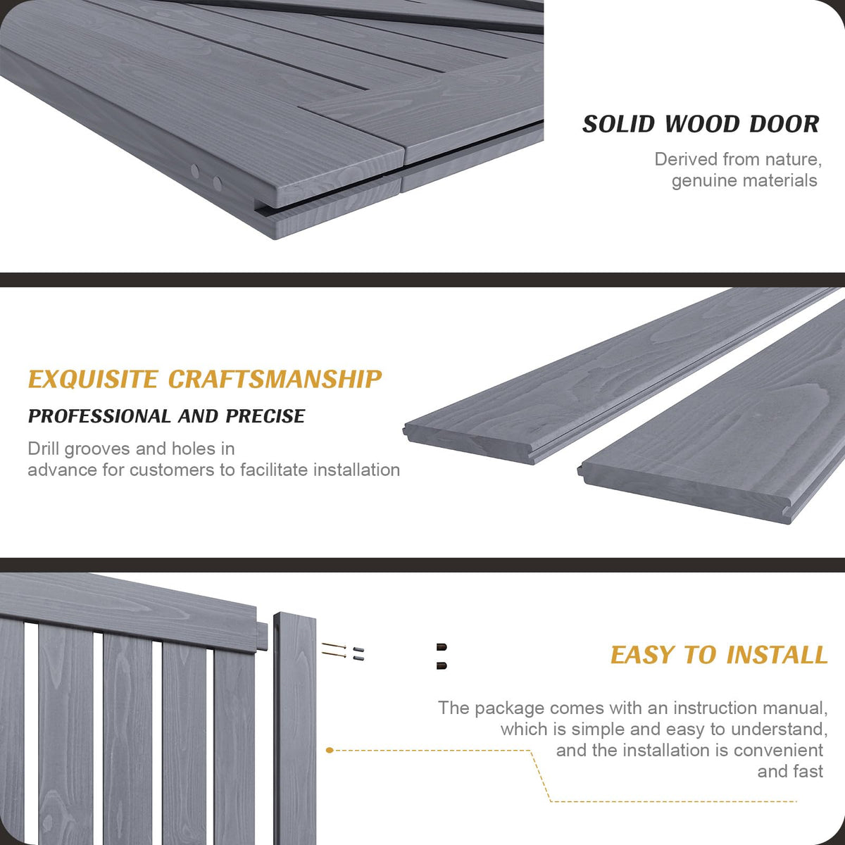 FREDBECK 60in x 84in Gray Wood Barn Door Slab with 10ft (120inch) Barn Door Hardware Track Kit Included, Double Surfaces,Simple Assembly is Required,K-Frame,Grey