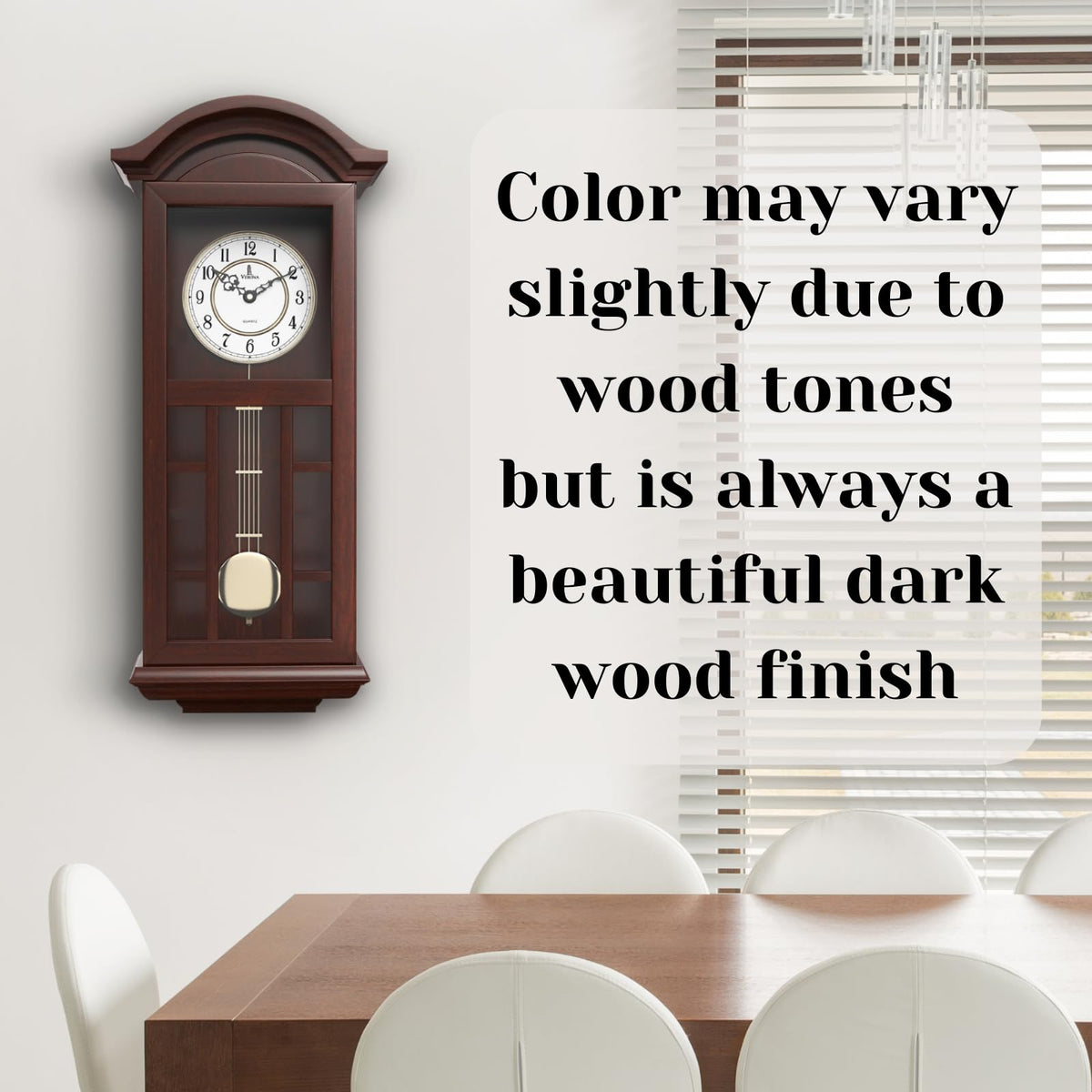 Pendulum Wall Clock - 27 inch Wooden Hanging Grandfather Wall Clock with Pendulum - Real Wood, Quiet, Non-Chiming & Battery Operated for Living Room Decor, Office & Home Décor Gift