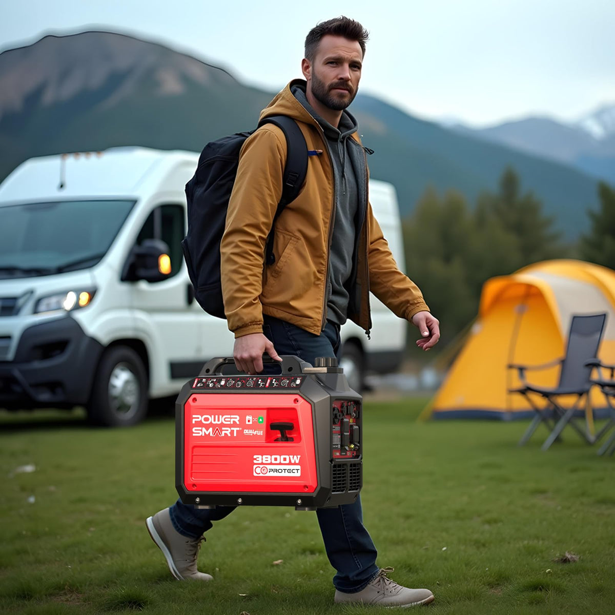 PowerSmart 3800 Watt Dual Fuel Inverter Generator, Quiet Portable Gas Propane Powered with CO Sensor and RV Ready Outlet, 149cc 4-Stroke OHV Engine for Home Backup, Camping and Tailgating