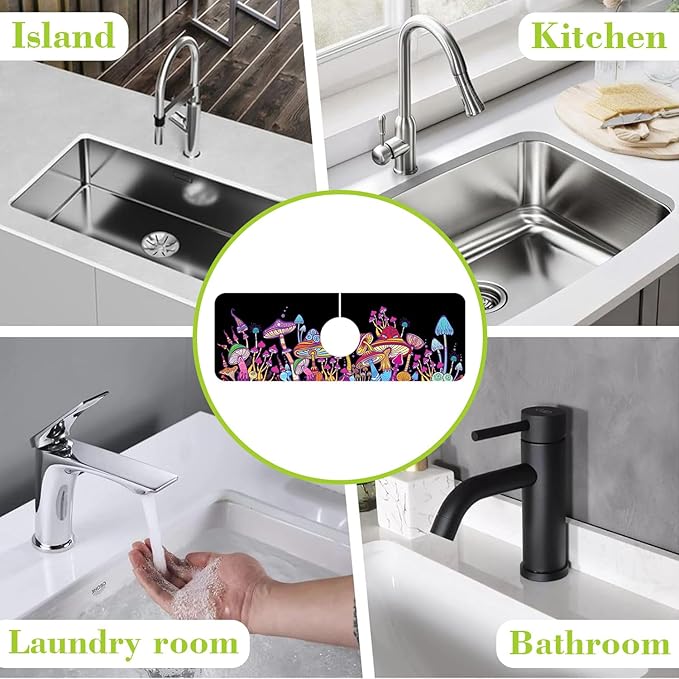 Sink Faucet Absorbing Mat Magic Mushrooms Sink Splash Guard Drying Mat