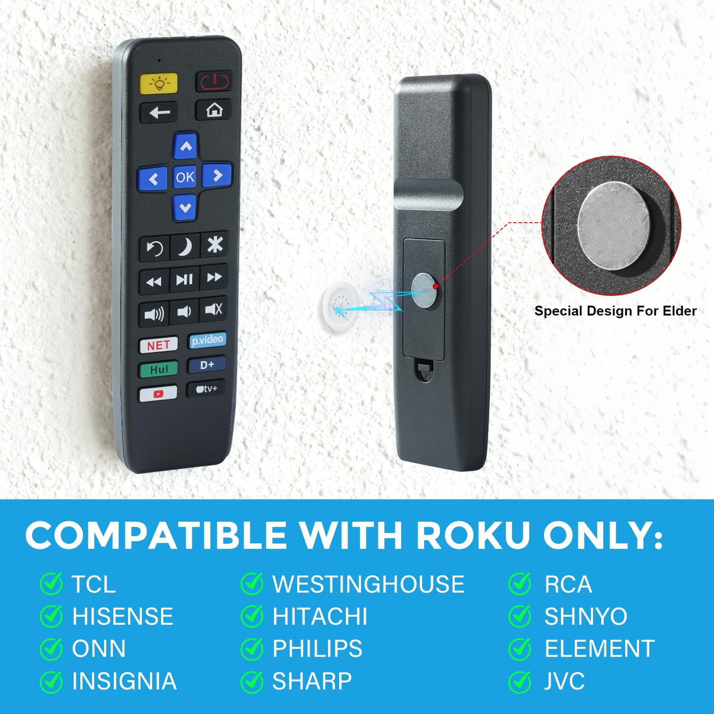 Big Button Remote Control Replacement for All Roku TVs – Simple and Easy to Use