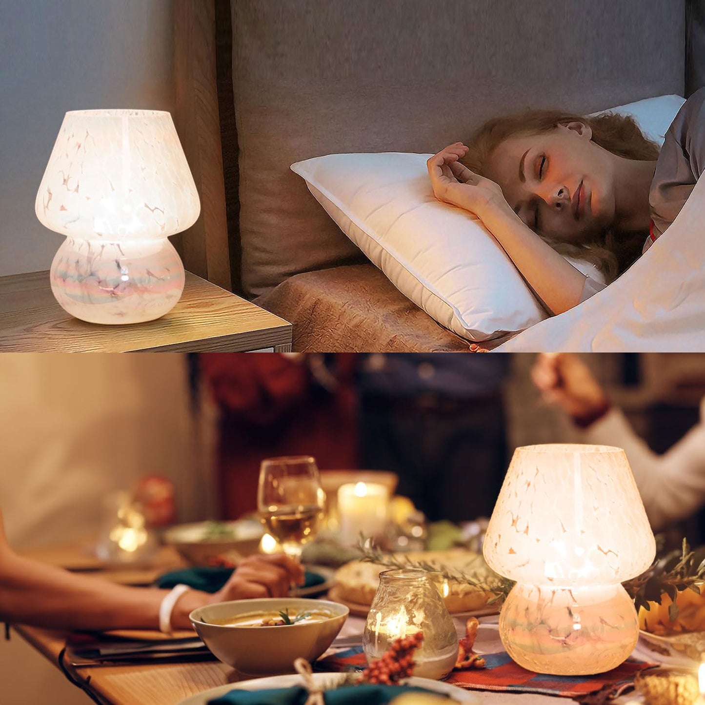 ULAROOM USB Plug-in Mushroom Lamp Small Bedside Table Lamp with 3 Temperature LED Bulb, Free Dimming Nights Light for Bedroom/Living Room/Entryway/Corner Decor or New Home Gift(Rainbow White)