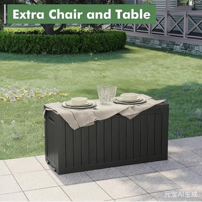 Outdoor Storage Box, Resin Deck Boxes Indoor and outdoor, Waterproof Storage Box Lockable Lid (Black, 80 Gallon)