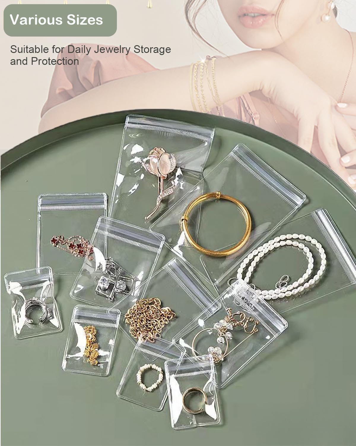 4 In 1 Acrylic Jewelry Organizers and Storage with 60 Portable Anti Tarnish Jewelry Bags, Clear Jewelry Box Organizer, Travel Jewelry Case for Earrings/Rings/Necklaces for Women Girls