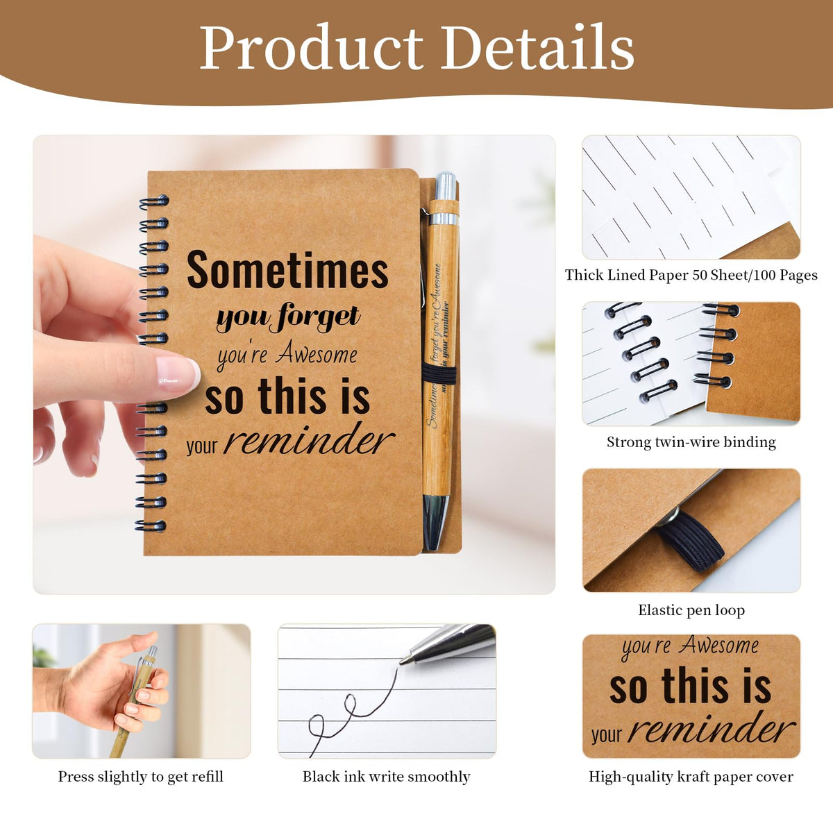 60 Pcs Employee Appreciation Gifts Bulk -30 Sets of Inspirational Notebooks with Motivational Pens, Small Notepads for Coworkers, Office Staff, Team, Volunteer, Group, Teachers, Thank You Gifts