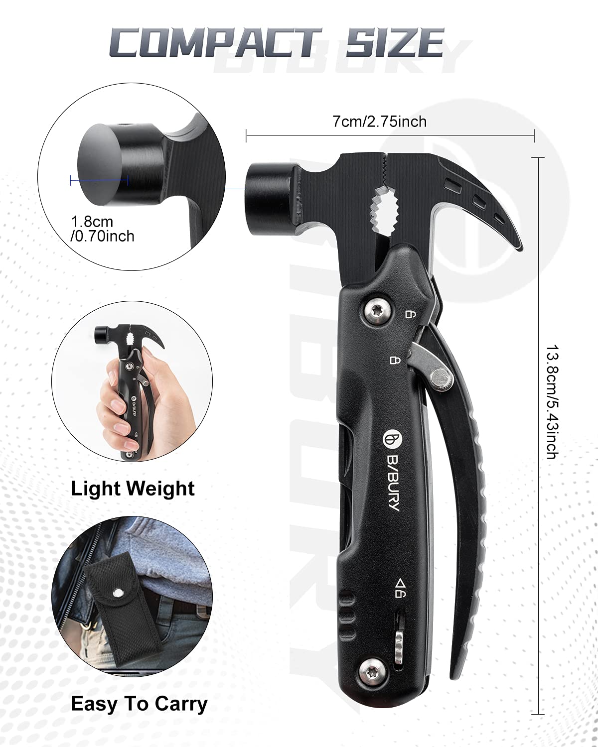 BIBURY Hammer Multitool, Fathers Day Gift from Daughter Son Wife, 12-in-1 Survival Gear Outdoor Multi Tool, Anniversary Birthday Gifts for Men, Cool Gadgets Survival EDC Multi-Tool