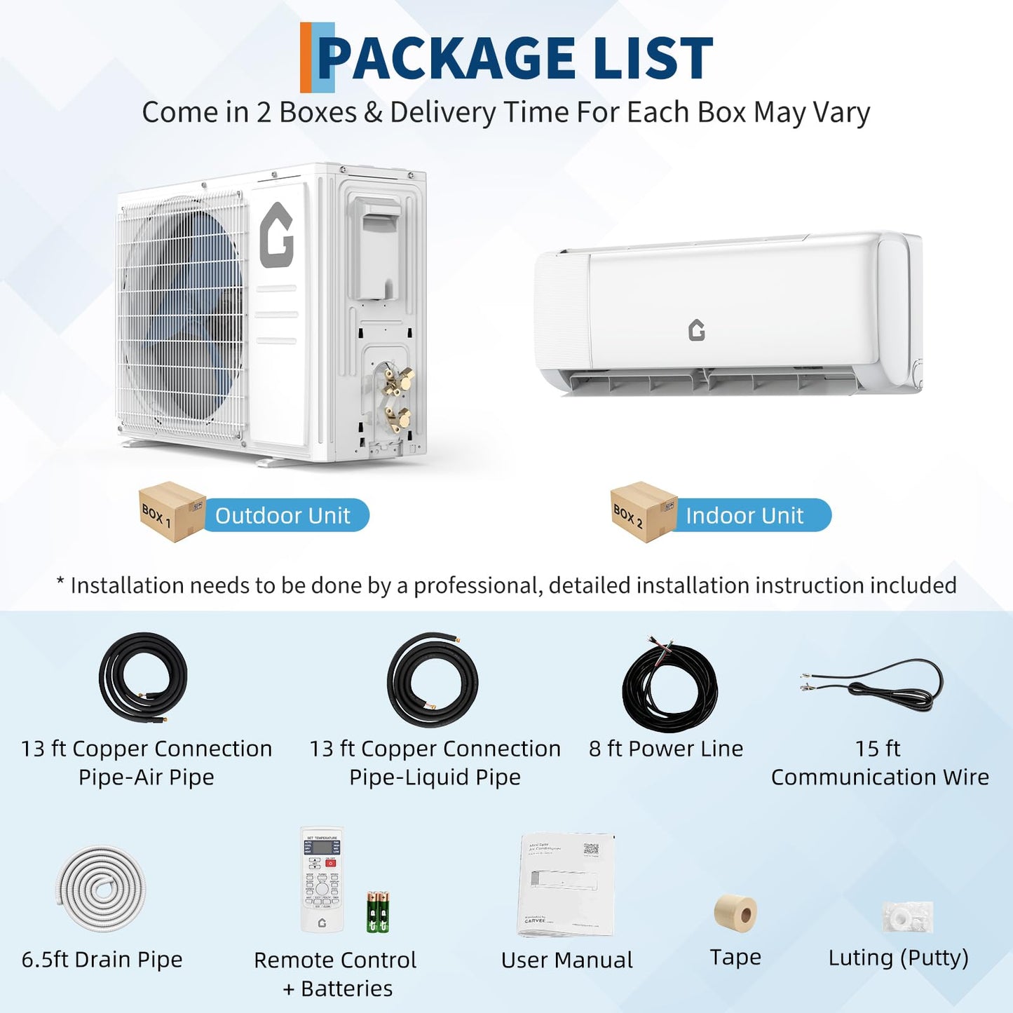 12,000 BTU Mini Split Air Conditioner & Heat Pump, 21 SEER2 Ductless Inverter, Smart WiFi, DIY Install Kit, Ultra-Quiet, Remote, 230V, Covers 750 Sq.ft, Energy Efficient, 5-Year Warranty