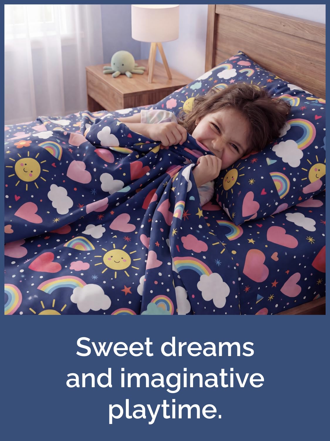 CGK Unlimited Kids Rainbow Sky Queen 4 Piece Sheet Set - Boys, Girls, Teens, Toddler - Easy Fit Deep Pockets - Soft, Cooling & Breathable Sheets - Cute, Cozy, Fade & Wrinkle Free - Machine Washable