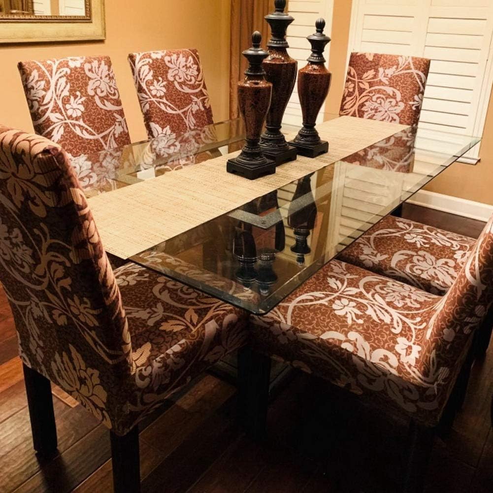 SearchI Dining Room Chair Covers Set of 4, Stretch Printed Parsons Chair Slipcovers Removable Washable Kitchen Chair Protector Cover for Dining Room, Hotel, Ceremony (Brown+Flower)