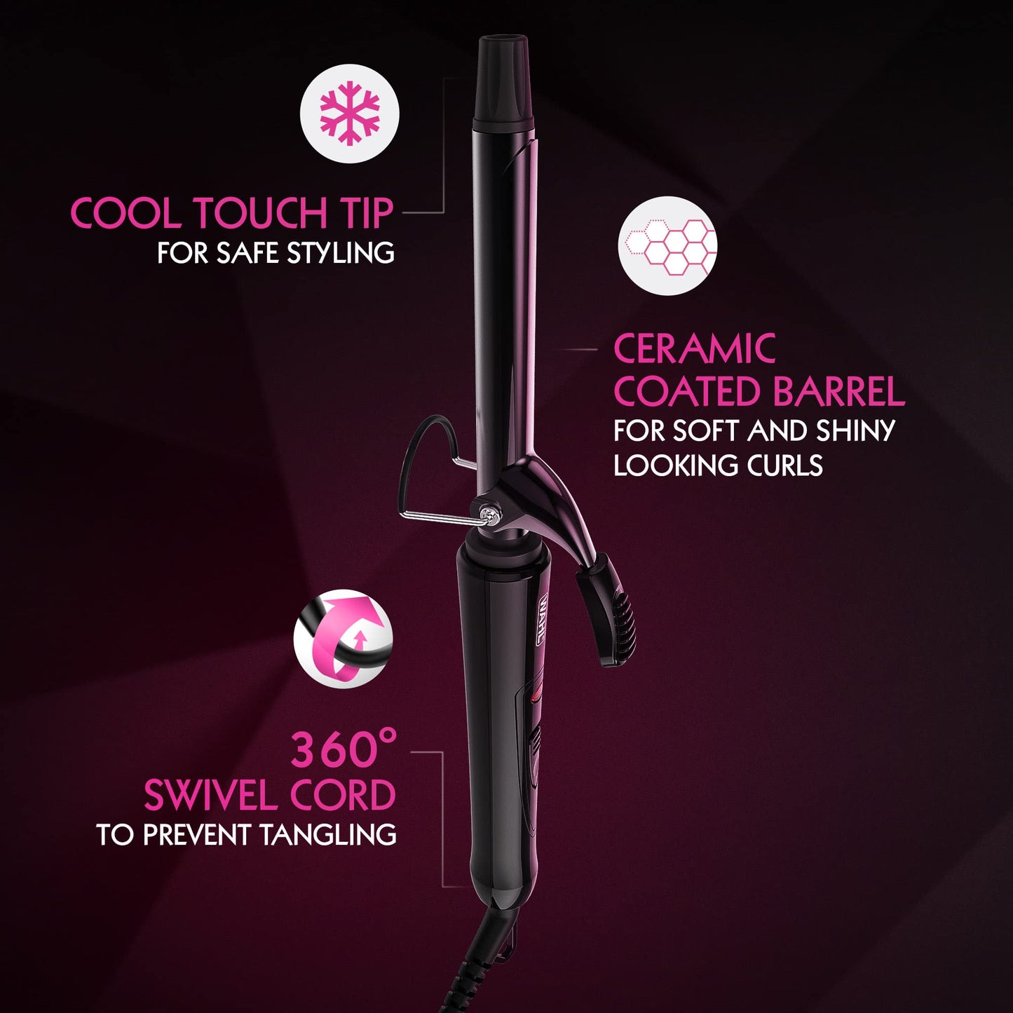 Wahl Curling Tong, Hair Styling Tool, Curling Wand, Ceramic Curlers for Shiny Curls, Corded Hair Curling Wand, Swivel Cord, Quick Heat, Cool Touch Tip, Barrel Clamp, 25mm