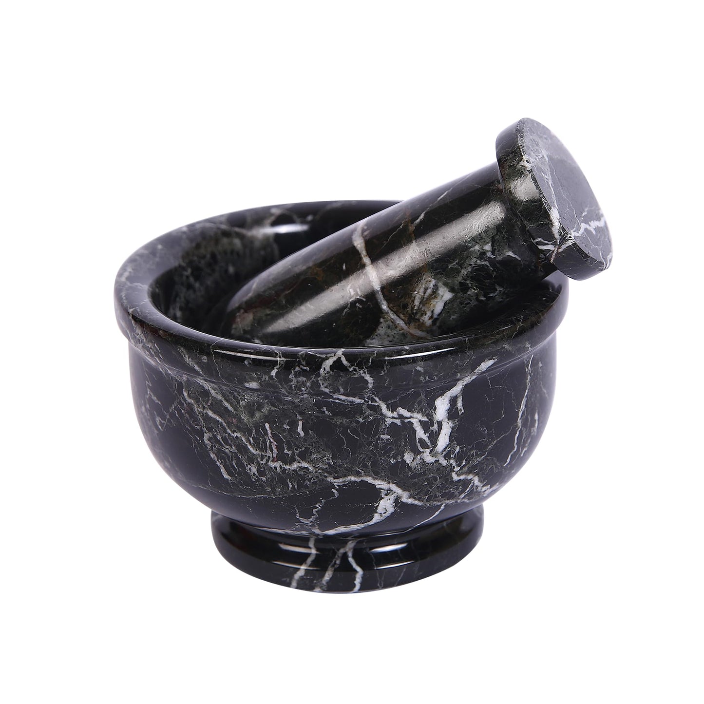 Marble Hives Hand Grinder Marble Mortar & Pestle Set – 4 Inch Black Kitchen Tool Set for Guacamole, Herbs, Spices, Pill Crushing, Fine Powder Grinding & Coffee – Premium Stone Mortar (Large)