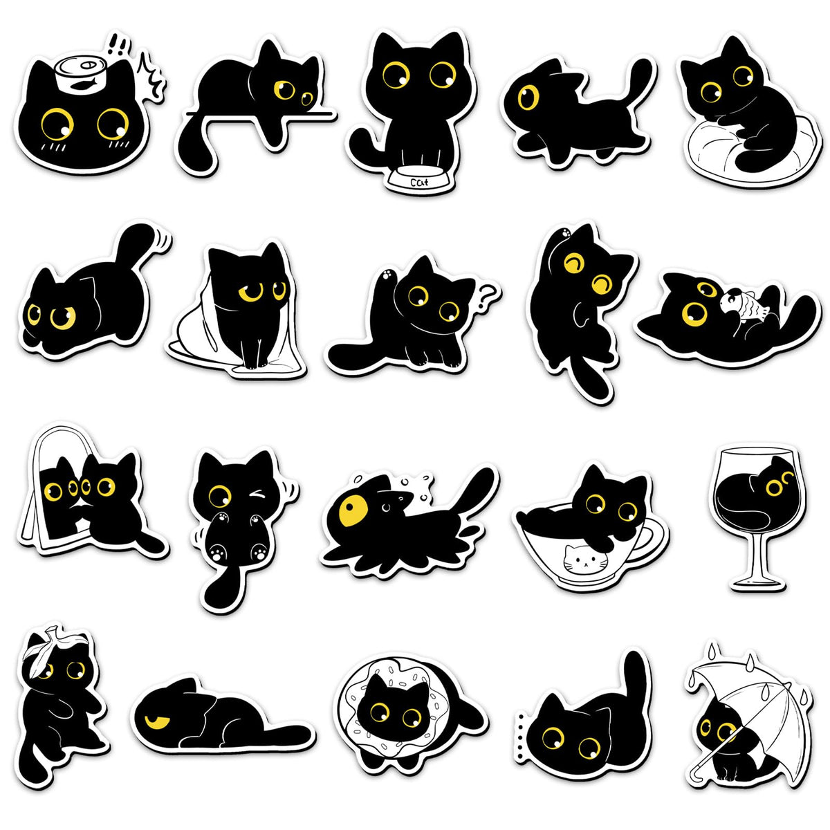 20 Pcs Cute Black Cat Fridge Magnets, Removable No-Scratch Kitty Magnets, Whimsical Decor for Kitchen Home Office(Black cat)