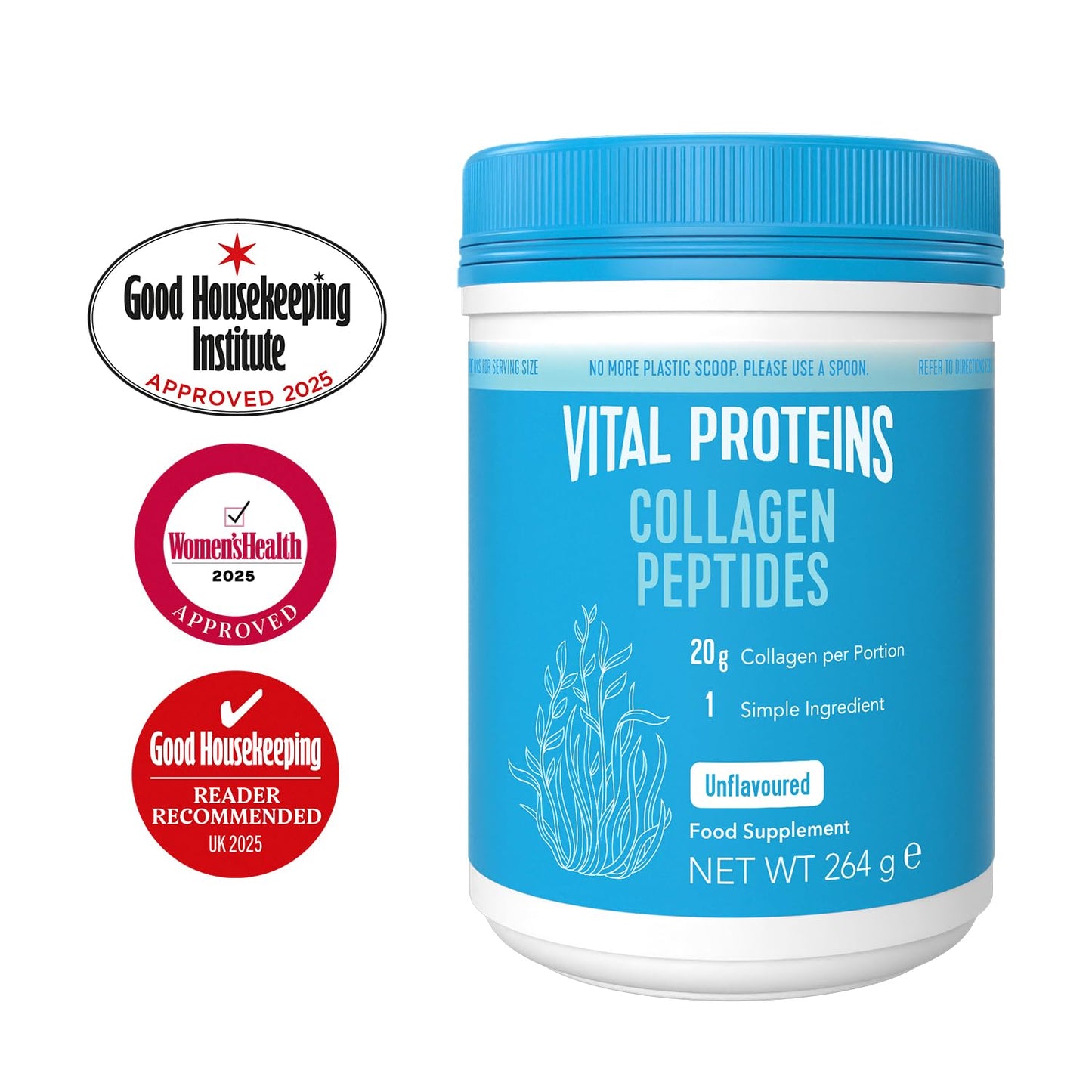 Vital Proteins Collagen Peptides Powder Supplement (Type I, III), Unflavoured Hydrolyzed Collagen-Hair, Skin, Nail Support Supplement, Paleo, gluten free, Non-GMO, 20g per Serving 264g Canister, 1Pack