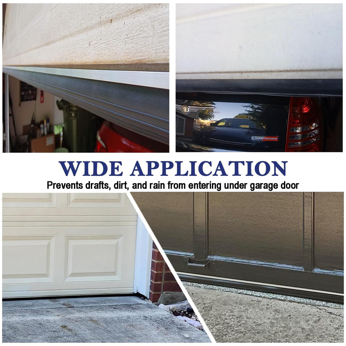 Heavy-Duty U+O Garage Door Seals Bottom Rubber with Aluminum Track Retainer Base + 5cm Brush Combination Kit