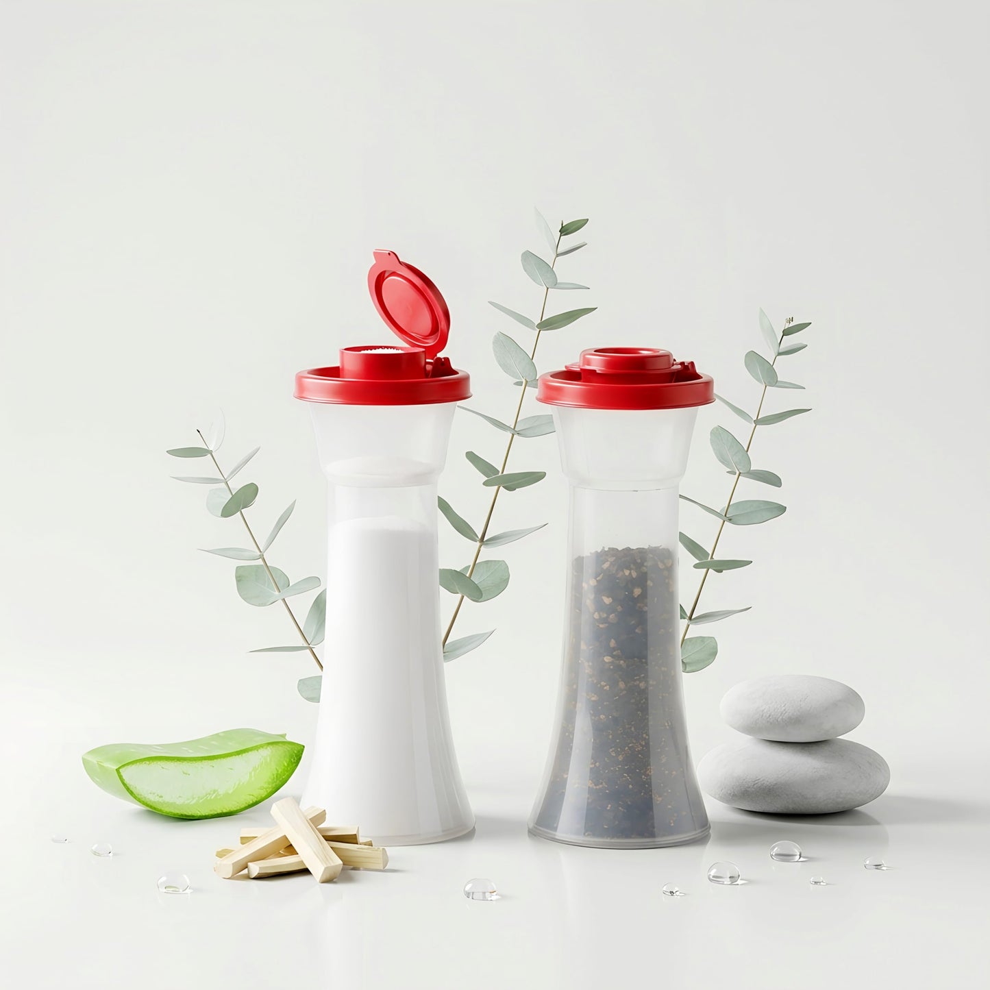 Tupperware Large Hourglass Salt and Pepper with Red Seals