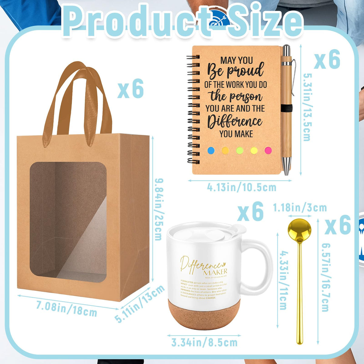 Noxglory 6 Set Employee Appreciation Gifts Inspirational Coffee Mug Spoon Motivational Spiral Notebooks Pens with Gift Bags Thank You Gifts for Men Women Team Coworker Staff Teacher