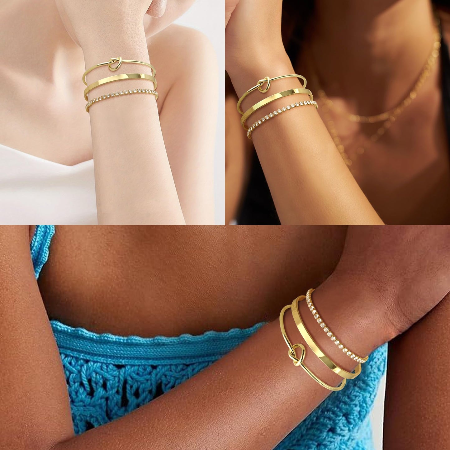 Zalcon Gold Stack Bangle Cuff Bracelets for Women Non Tarnish 14K Gold Plated Tennis Bracelet Set Jewelry for Women Trendy