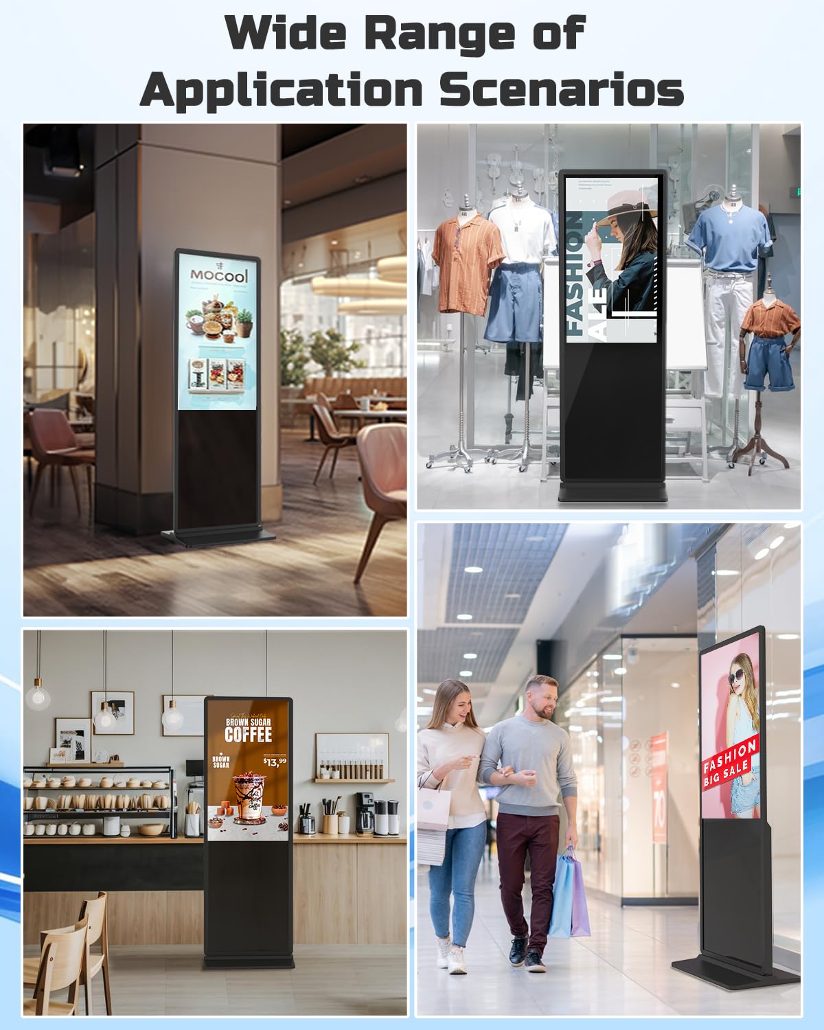 SIOXCFZ 55 inch Digital Signage Display, 4K 2160P LCD Screen Indoor Floor Standing Digital Kiosk, Auto Media Player Advertising Display Poster with Android OS Remote Control, HDMI/WiFi/USB