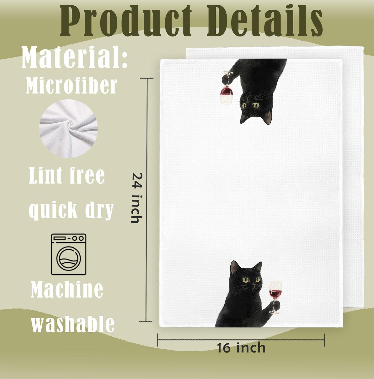 YTRGI Funny Black Cat Decorative Hand Towels for Bar Kitchen, Cat Mom Gifts for Women, Cats Kitchen Hand Towels, Black Cats Wine Decor, Wine Bar Gifts for Men Bartender, 16x24