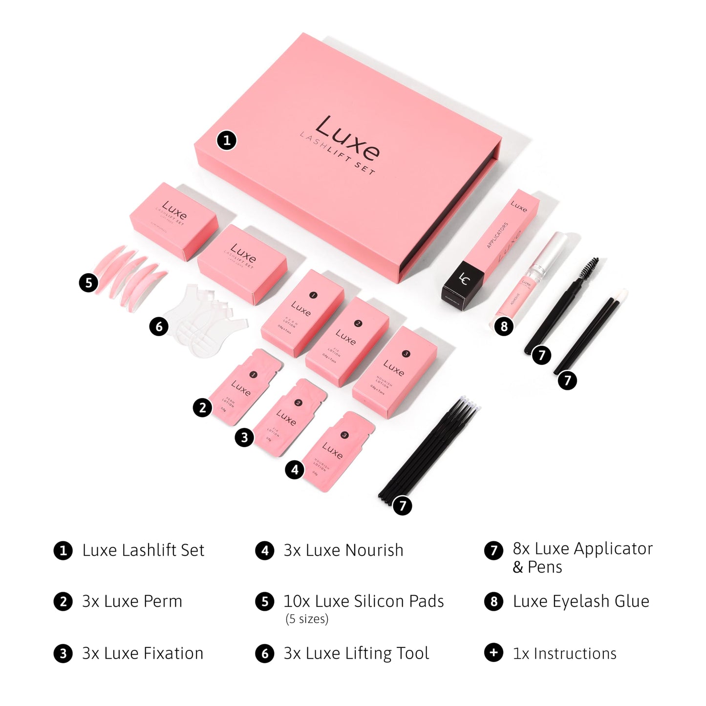 Luxe Cosmetics - Lash Lift Kit - Complete Set for Eyelash Lifting - New Pro Version - Easy to Apply and Long Lasting Finish - Professional Results up to 8 Weeks from Home- Includes 3 Applications