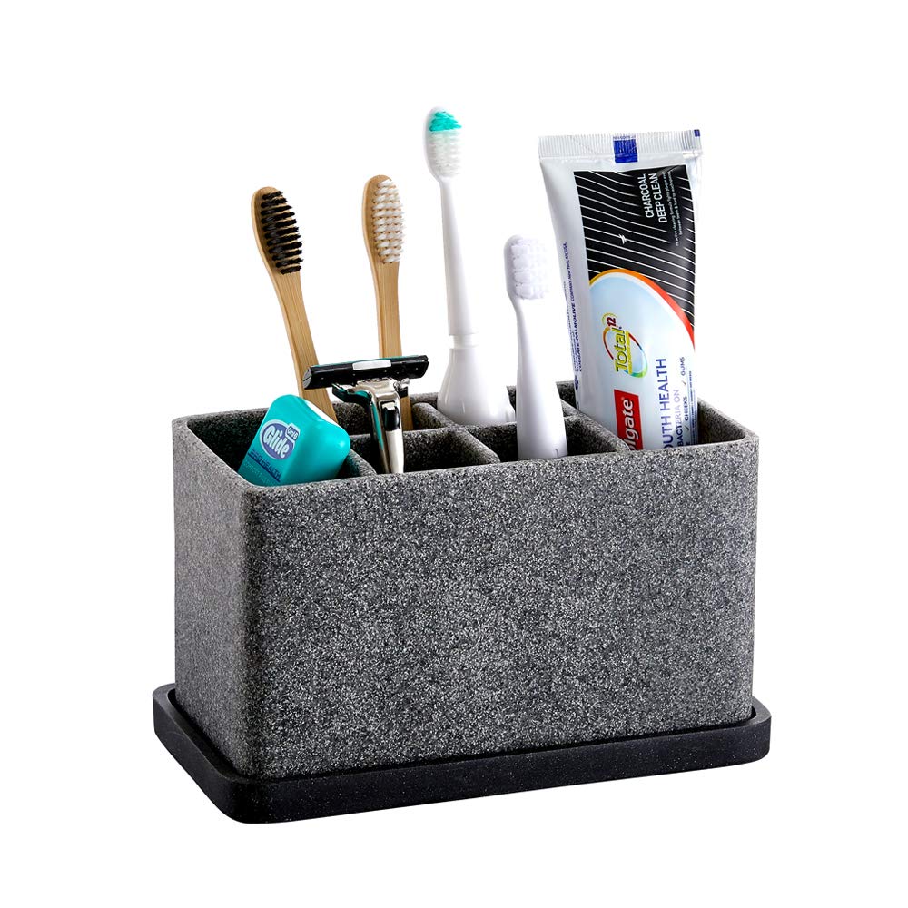 ZCCZ Marble Look Toothbrush Holder for Bathroom Countertop Organizer, Holds Toothpaste, Dental Floss, Razor, Comb, Makeup Brushes, and More, Stylish Bathroom Accessory for Tooth Brushing Essentials