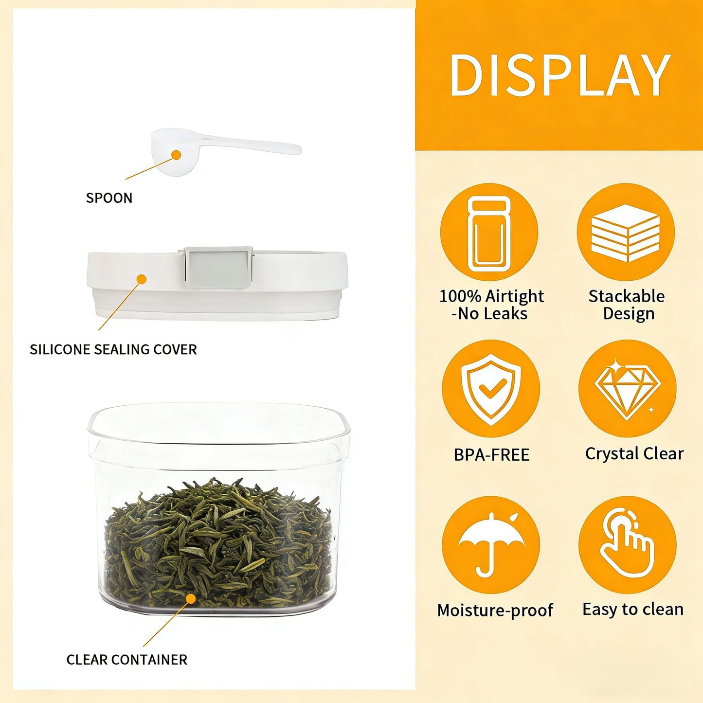 2-Pack 27oz Airtight Tea Canisters, Clear Loose Leaf Tea Storage Containers with Spoon, Wide-Mouth Kitchen Canisters for Loose Tea, Coffee, Sugar, Flour & Herbs, BPA Free Organizer for Pantry