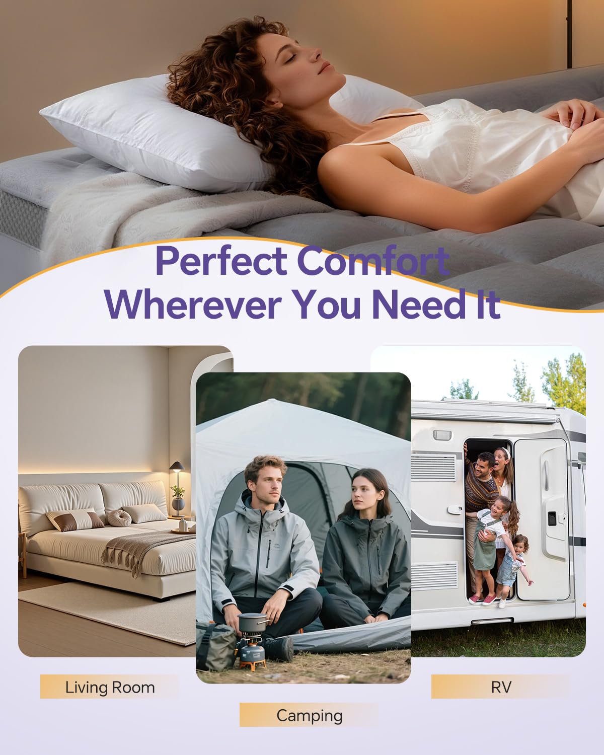 ChiXpace Dual Layer 4 Inch Memory Foam Mattress Topper Queen - 2 Inch Gel Memory Foam and 2 Inch Pillow Top Mattress Pad, 7-Zone Egg Crate 2-in-1 Design (Grey)