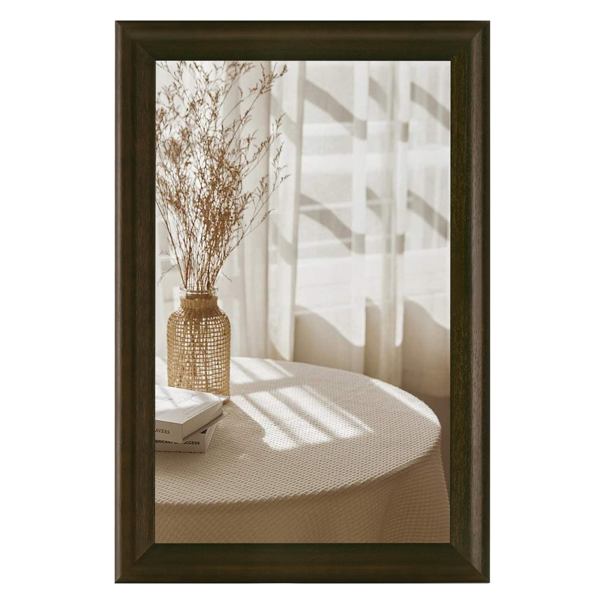 CULER Rustic Wood Wall Mirror for Bathroom,Rectangle 24 x 36 inch Hanging Black Mirrors with Wooden Frame for Living Room,Bedroom,Entryway(Dark Walnut)