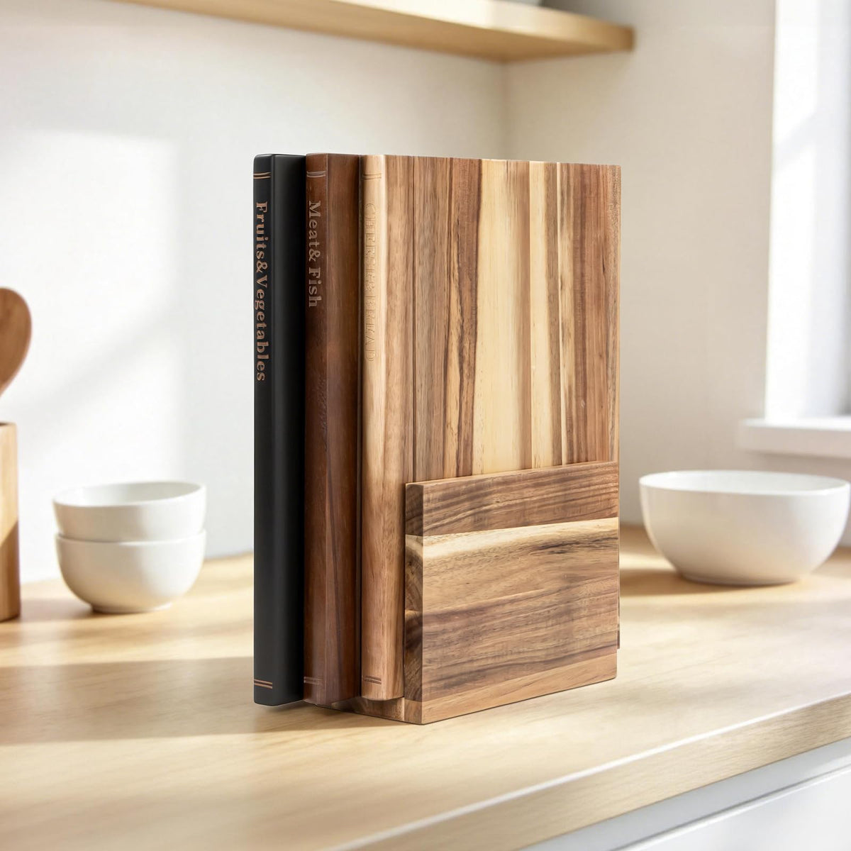 Book Cutting Board Set with Stand,Wooden Cutting Boards That Look Like Books for Serving & Display,Acacia Wood for Meat, Vegetables, Cheese & Bread,3-Piece Set