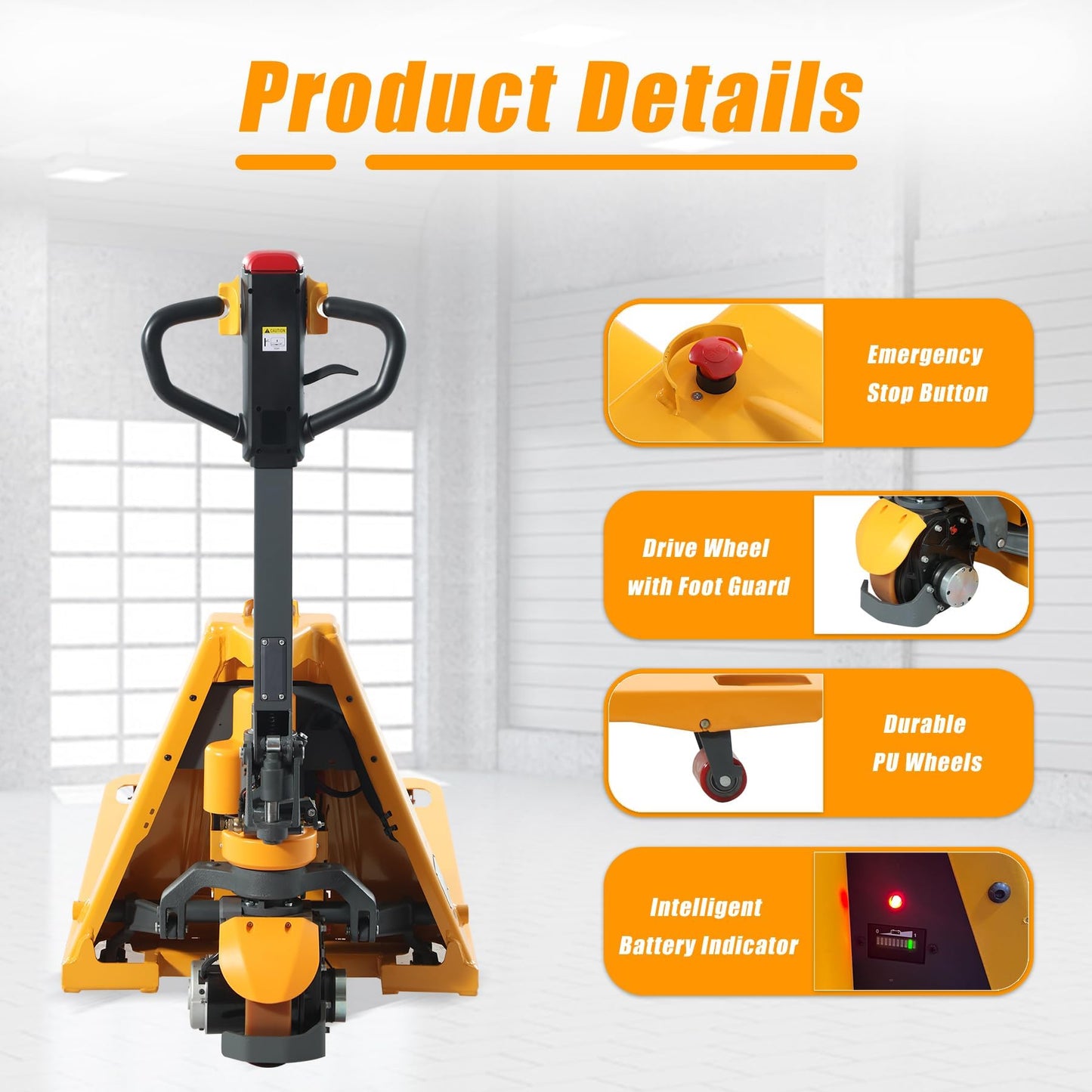 APOLLOLIFT Electric Pallet Jack Truck, 3300Lbs Capacity Powered Pallet Truck 48" x 27" Forks, Lithium Battery Pallet Lift with Multi-Function Handle 2PC
