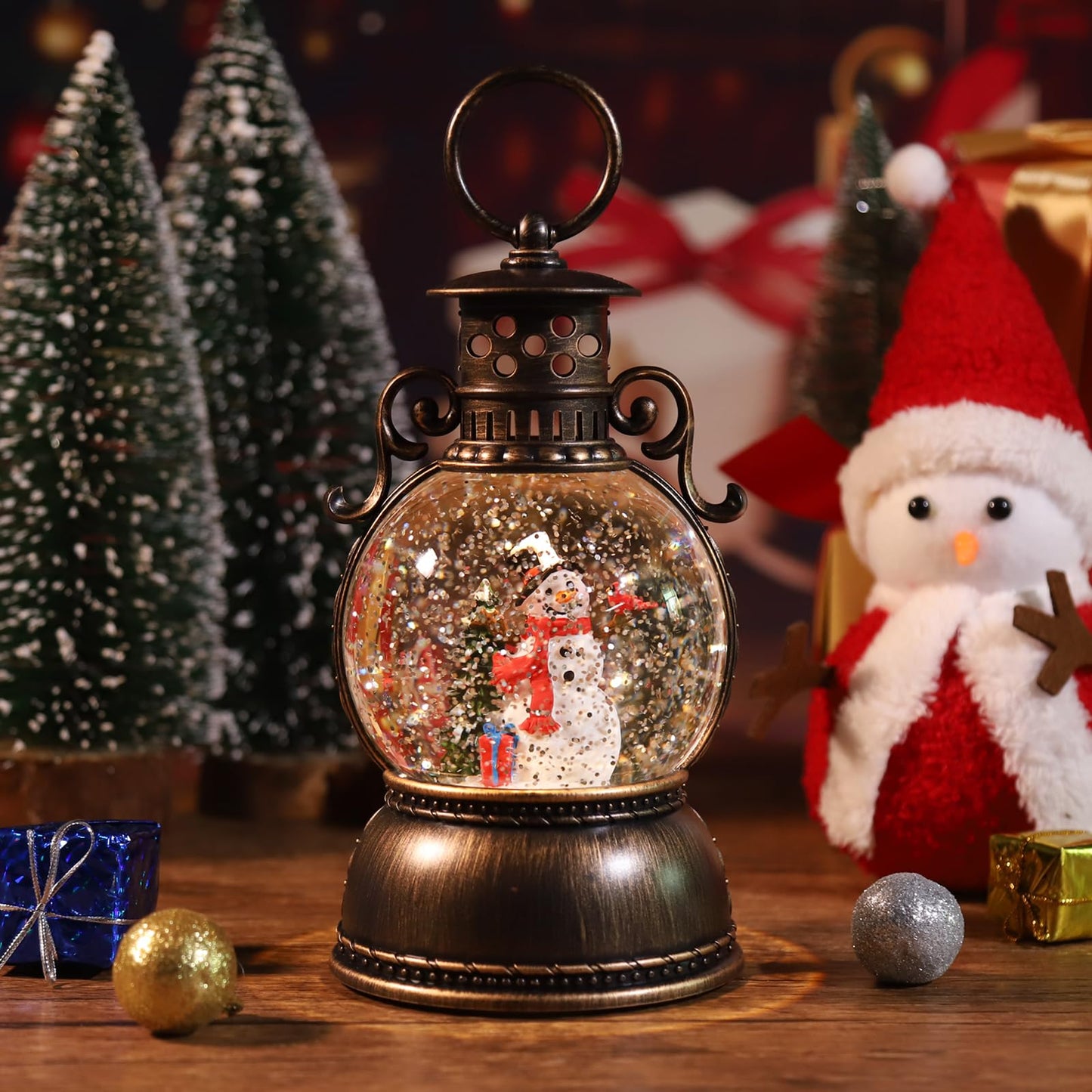 Christmas Snow Globe Glittering Christmas Music Box Snowman Christmas Trees with 8 Songs,Christmas Lantern for Indoor Holiday Party Gifts