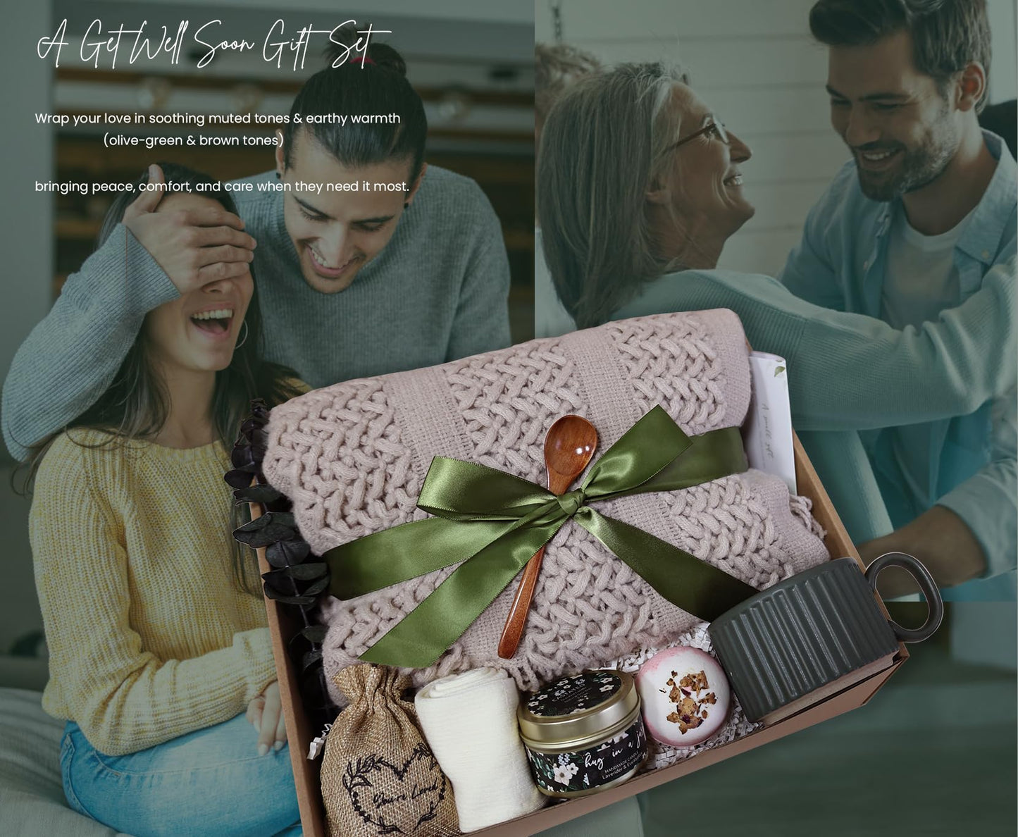 CASTATEO Get Well Soon Gift Basket- Relaxation, Birthday,Self Care Package, After Surgery Recovery, Sympathy Gift for Loss of Loved One, Thinking of You Set, Grief/Miscarriage for Women(Dark Green)