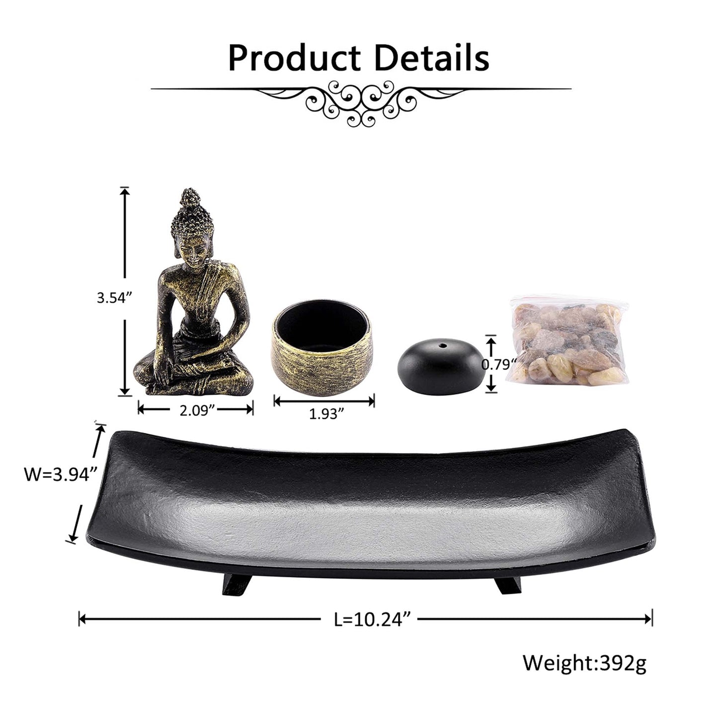 Jovivi Zen Garden Set Buddha Statue w/Tealight Candle Holder, Rocks & Incense Burner Holder & Wood Tray for Yoga Meditation Home Table Decor Gift