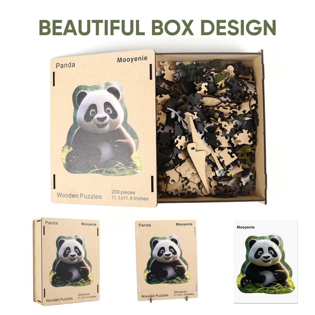 Wooden Jigsaw Puzzle, 200 Pcs Unique 3D Shape Jigsaw Puzzles, Wood Puzzle Gift Box Packing, Medium Size Letter, Creative Gift for Adults, Fun Challenging (200PCS, Panda)