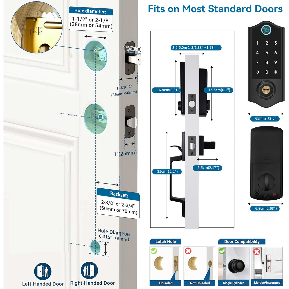 Harfo Fingerprint Smart Door Lock for Front Door with Handle Set, App Control, Keyless Entry Keyless Deadbolt, Digital Electronic Touchscreen Keypad, Auto Lock, Easy to Install, Black