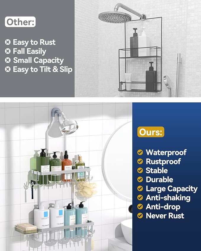 YASONIC Shower Caddy Hanging, Never Rust Shower Organizer Hanging, Aluminum