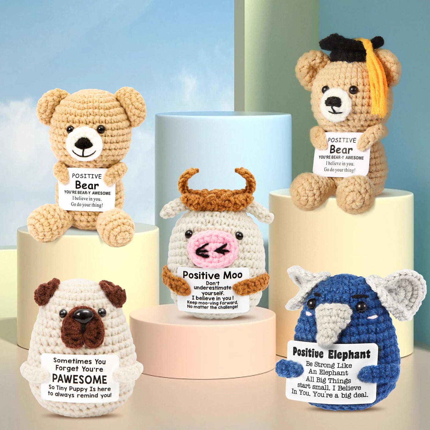 Mini Positive Crochet Dog,Funny Emotional Support Crochet Stuffed Gifts Cute Crochet Animals with Positive Messages Emotional Support Crochet Animals Handmade Crochet Puppy Inspirational Crochet Gift