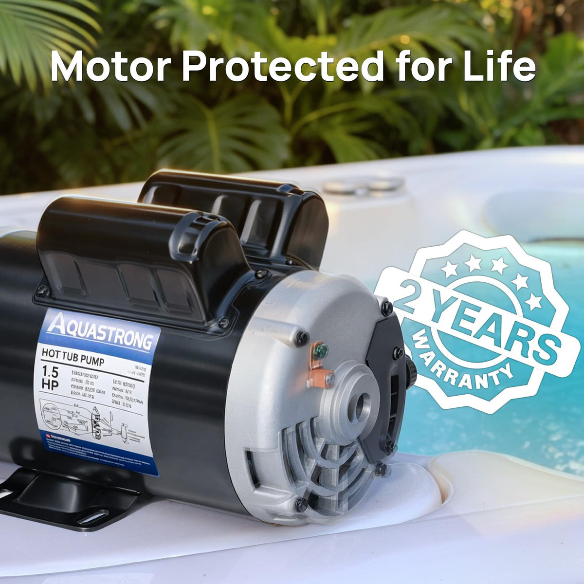 Aquastrong SPA Pump, Dual Speed Hot Tub Pump, Pure Copper Motor, Low Noise, Easy Installation with 1.5" & 2" Adapters, 90° Rotating Inlet & Outlet, Compatible with Hot Tubs & Spa Systems, Matte Black