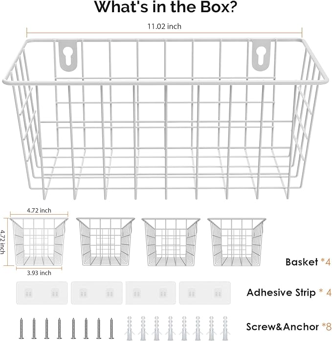MaraFansie Hanging Wire Baskets Kitchen Storage Basket Adhesive and Screws