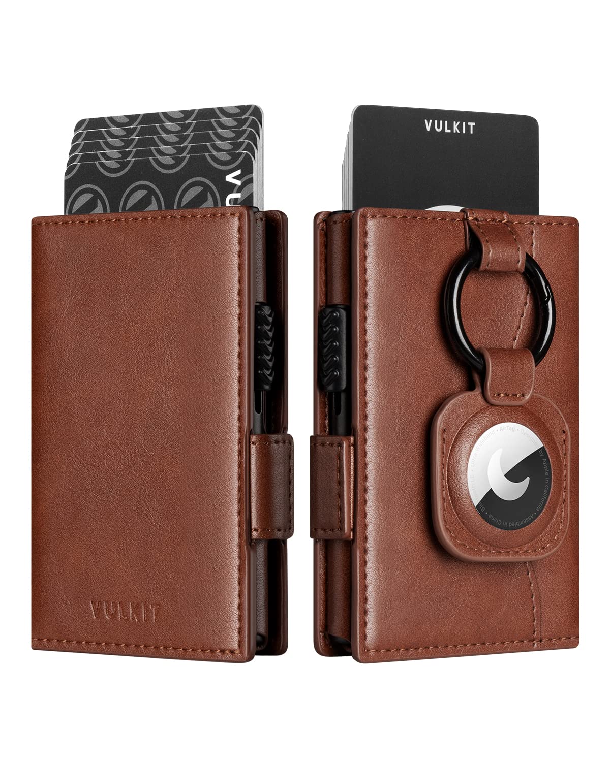 VULKIT Card Holder Wallet with Airtag Holder Pop Up Wallet RFID Blocking Metal Card Case, Magnetic Closure with Banknote Compartment