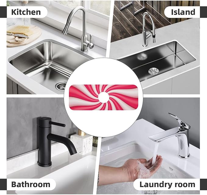 Christmas Lollipop Swirl Candy Sugar Red White Cute Kitchen Sink Splash Guard