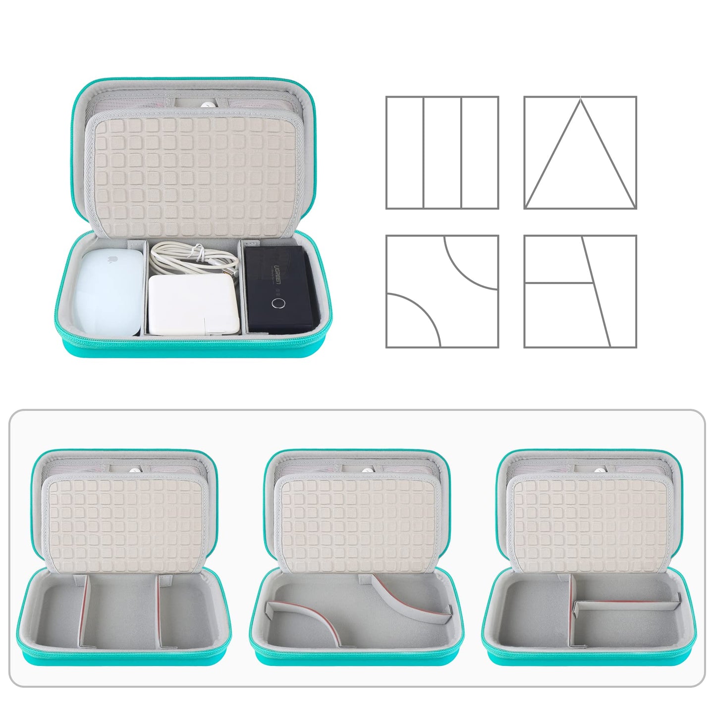 Hard Electronic Organizer Travel Case Electronics Accessories Cable Gadget Wire Storage Bag Double Layer Shockproof Box for Charger, Cord, Flash Drive, Apple Pencil, Power Bank, Turquoise