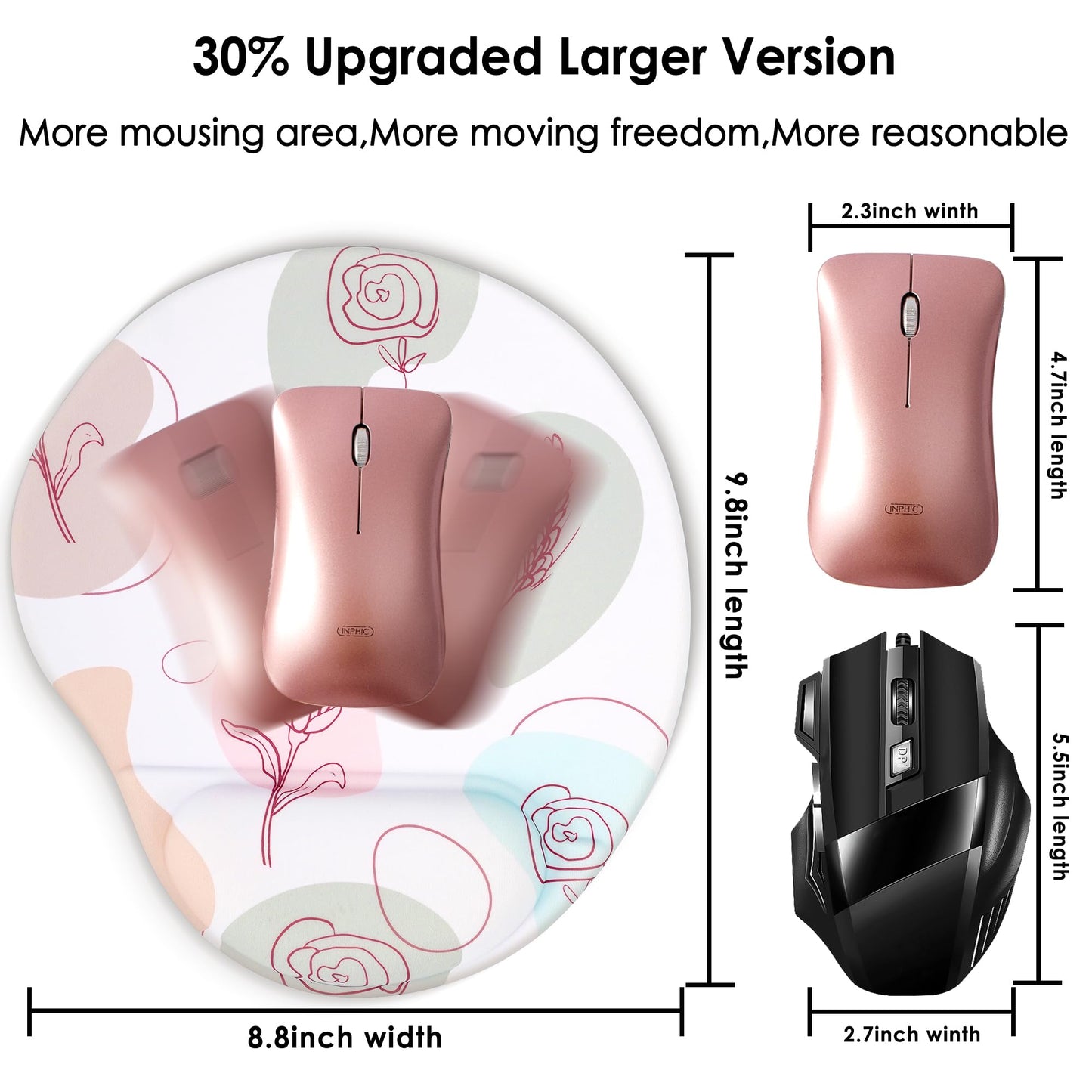 HODYXIN Ergonomic Mouse Pad with Wrist Support,Cute Floral Pattern Mouse Pads with Wrist Rest,Comfortable Mouse Pad for Home Office Gaming Work Computers Laptop with Non-Slip PU Base (Rose Fantasy)