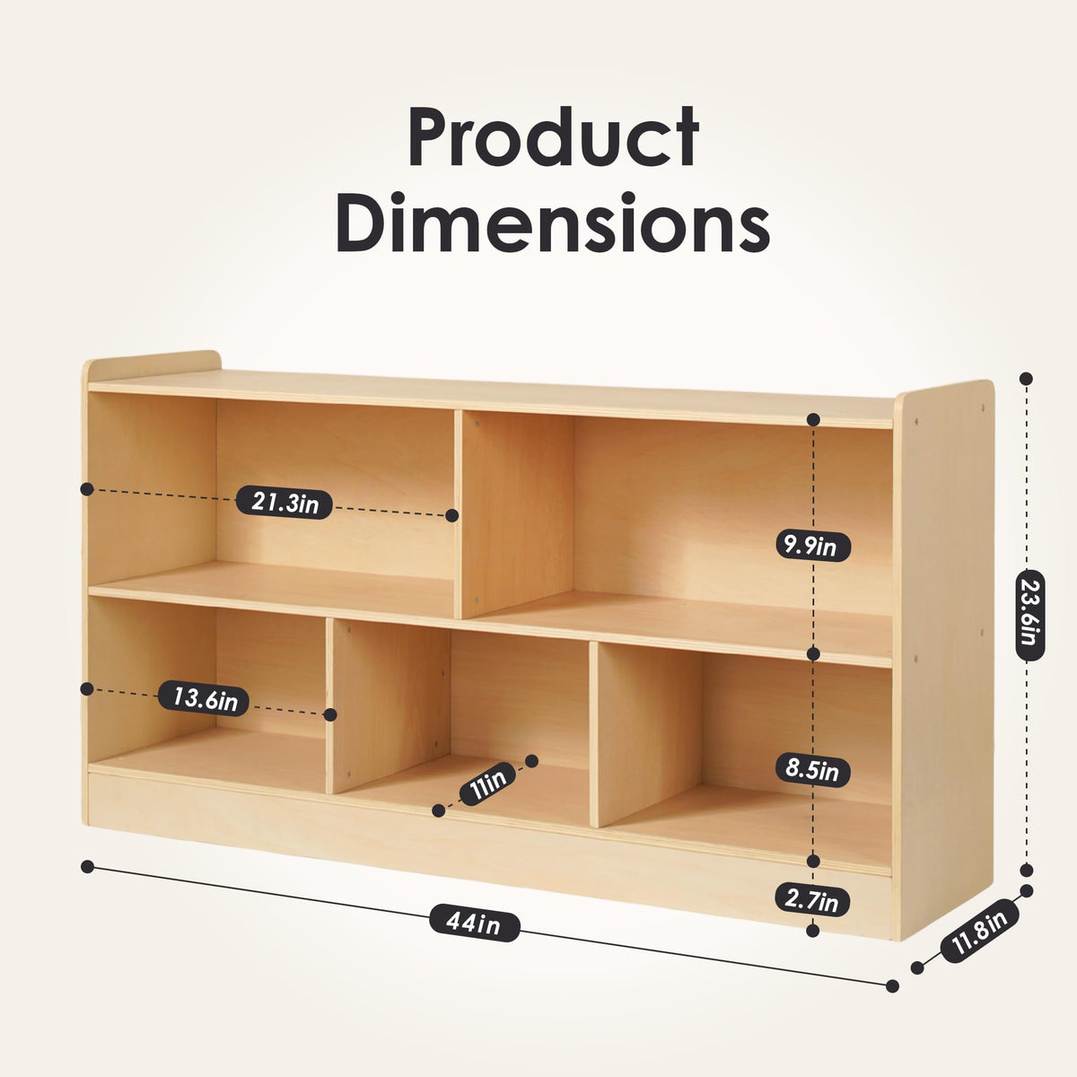 Leeshyah Wooden Toy Shelf for Kids, Montessori Book & Toy Organizer with Open Shelving, 5-Section Customizable Layout for Kids’ Room, Playroom & Classroom