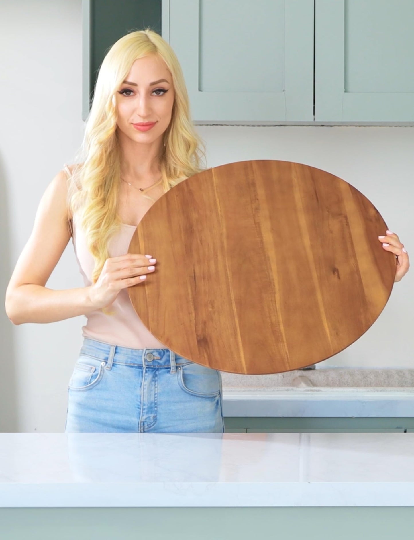 TIDITA 21" Acacia Wood Lazy Susan for Table Top - Wooden Turntable Serving Tray for Charcuterie Boards Cheese Board - Extra Large Round Lazy Susan Organizer - Kitchen Revolution for Countertop