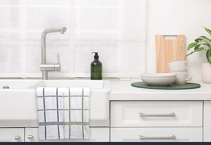 100% Cotton Terry Dish Towels, 4 Pack Checks, 16 x26 Inches, Super Soft and
