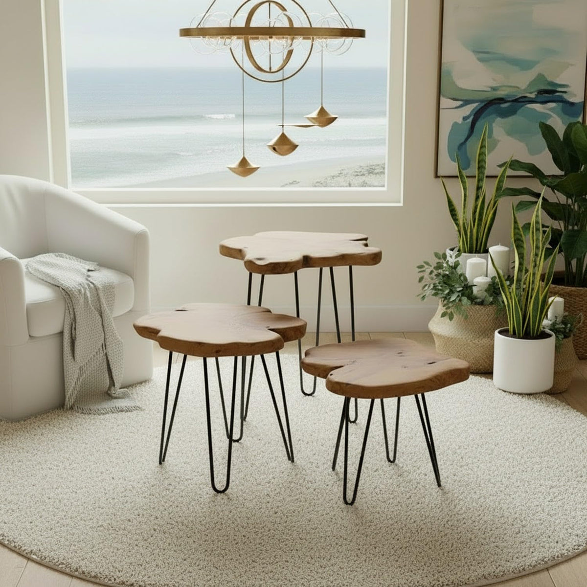 WELLAND Live Edge Cedar End Table, Unique Desktop Side Table, Natural Clear Finish, 19" L x 16" W x 20.5" H Nightstand, Plant Stand for Living Room, Bedroom, Home Office, Patio