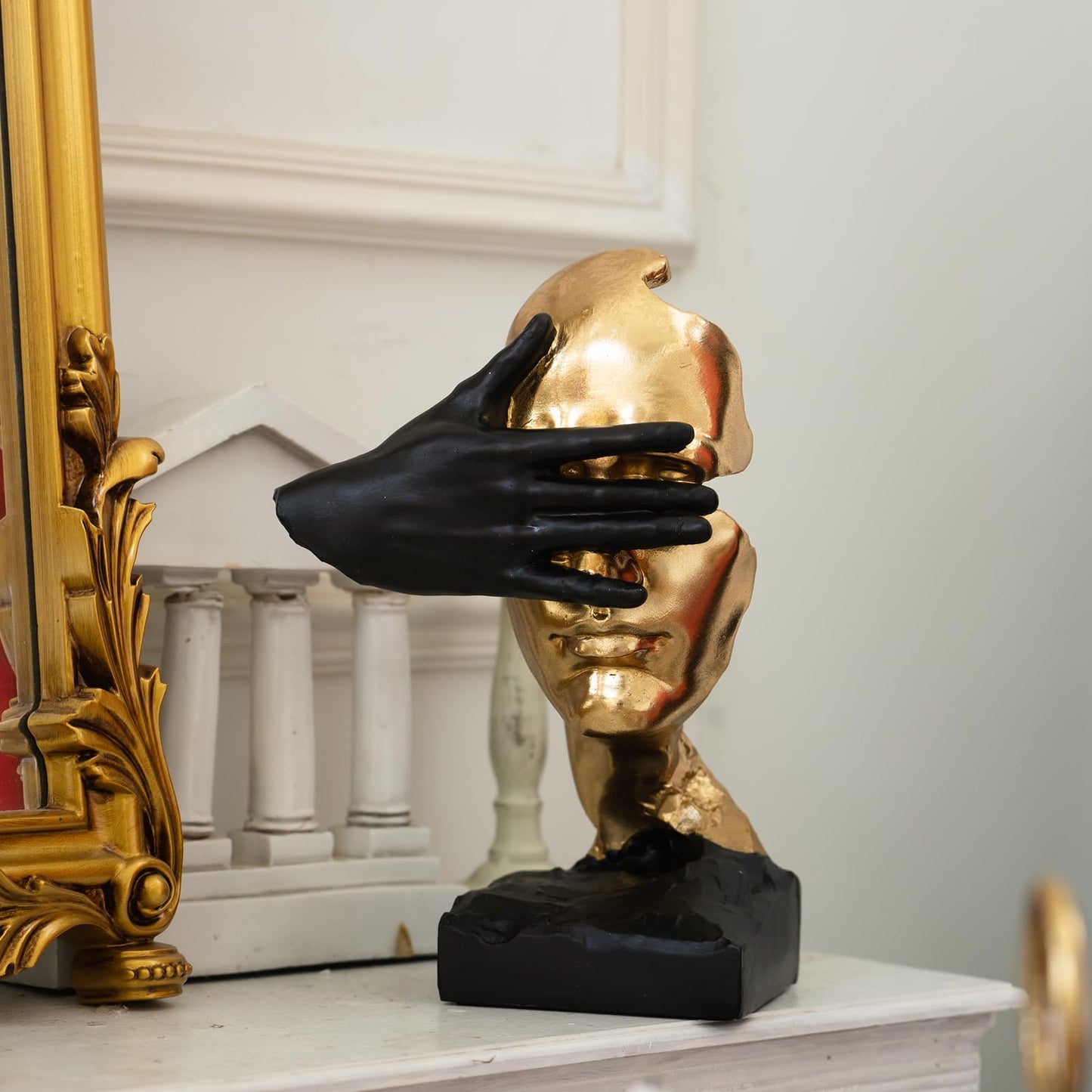EPTUEGA Thinker Statue-Silence is Gold-Abstract Art Figurine Decor - No Hear No See No Speak Modern Home Resin Sculptures Decorative Objects Decor for Home Office Bookshelf Desktop(12" H)