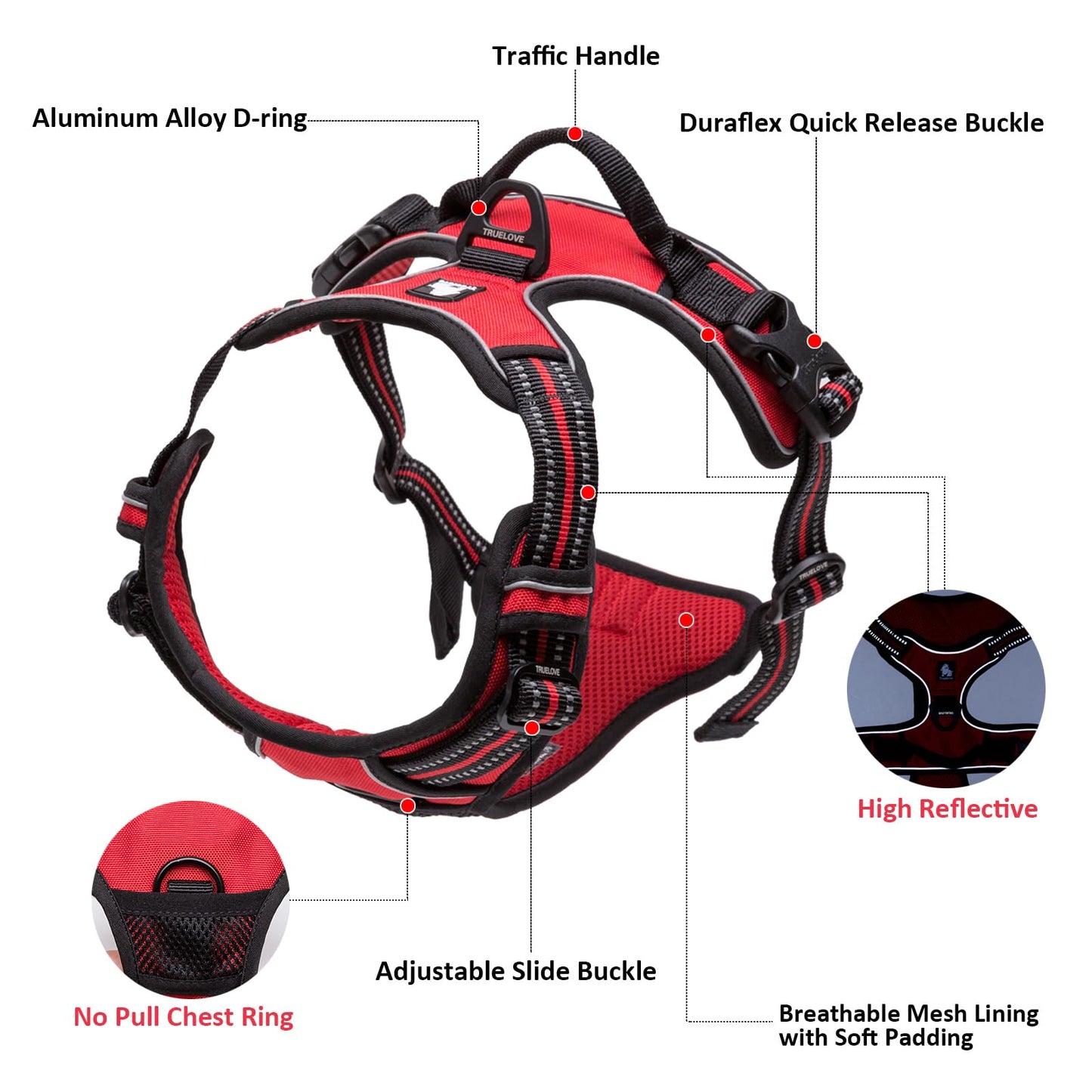 TrueLove Dog Harness TLH5651 No-pull Reflective Stitching Ensure Night Visibility, Outdoor Adventure Big Dog Harness Perfect Match Puppy Vest Now Available (Purple,M)