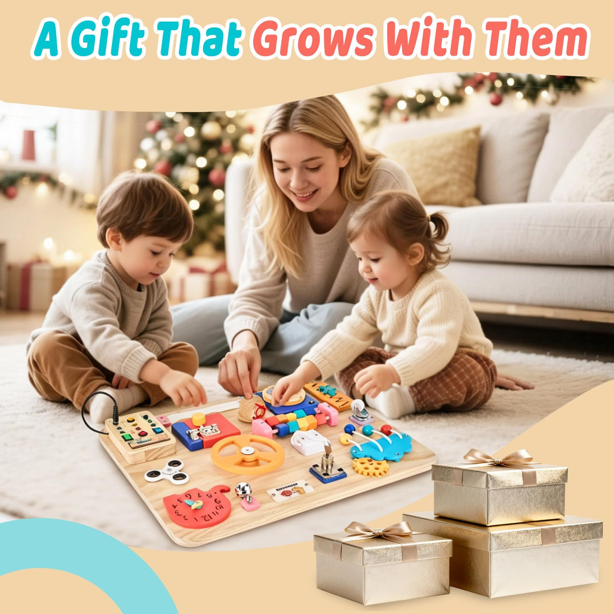 Large Montessori Busy Board for Toddlers,Wooden Sensory Toy